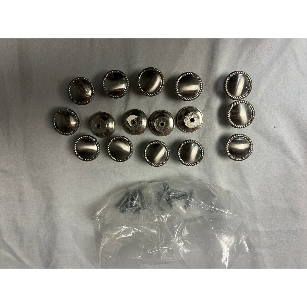 14pc Brushed Nickel Rope Edge Cabinet Knobs Round Metal Drawer Pulls with Screws